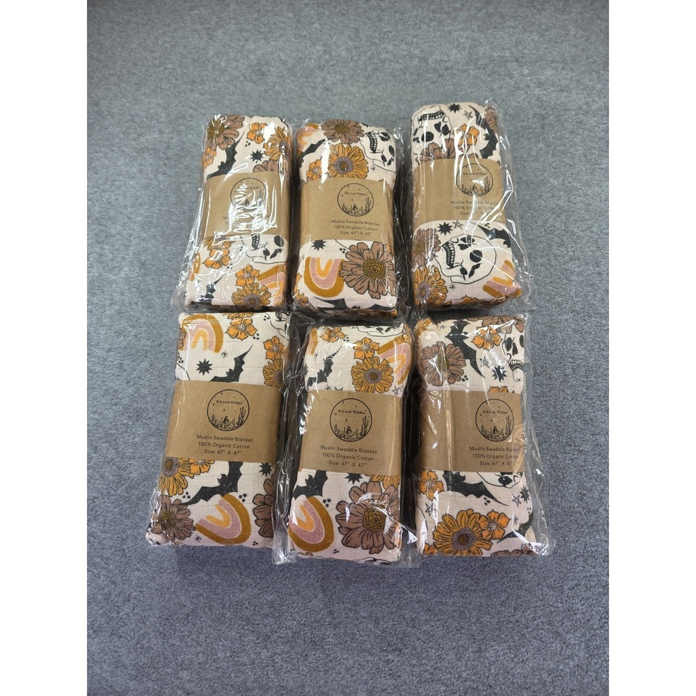 Wholesale Boho Rainbow Skull Muslin Swaddle Blanket 47"×47" 100% Organic Cotton